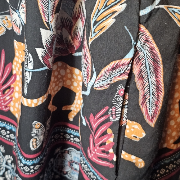 Anthropologie V-Neck Plunge Tunic Mini Dress - Women's Size XL Boho Jungle Black - Picture 13 of 13